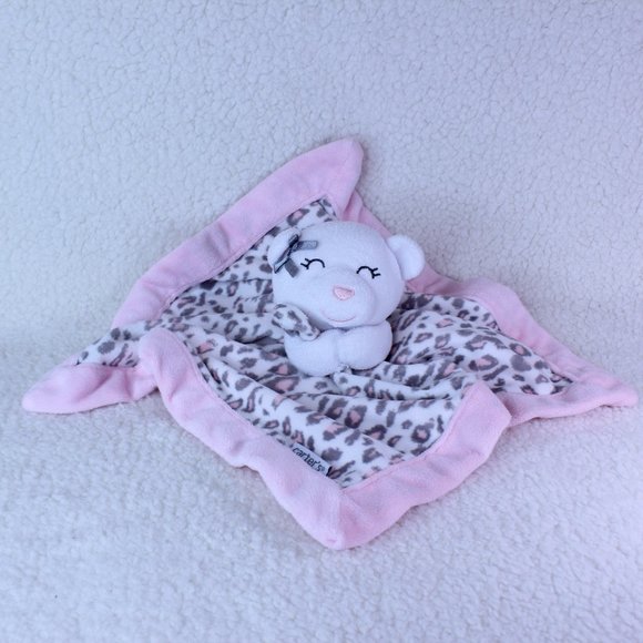 Carter's Pink Cheetah Print w Teddy Bear Baby Girl Security Blanket Lovey - Picture 1 of 6